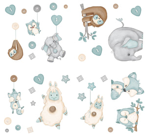 Blue Button Buddies Wall Decals