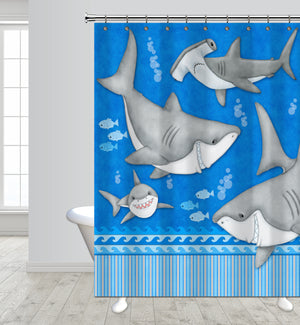 Fish 'n Sharks Under Water Shower Curtain