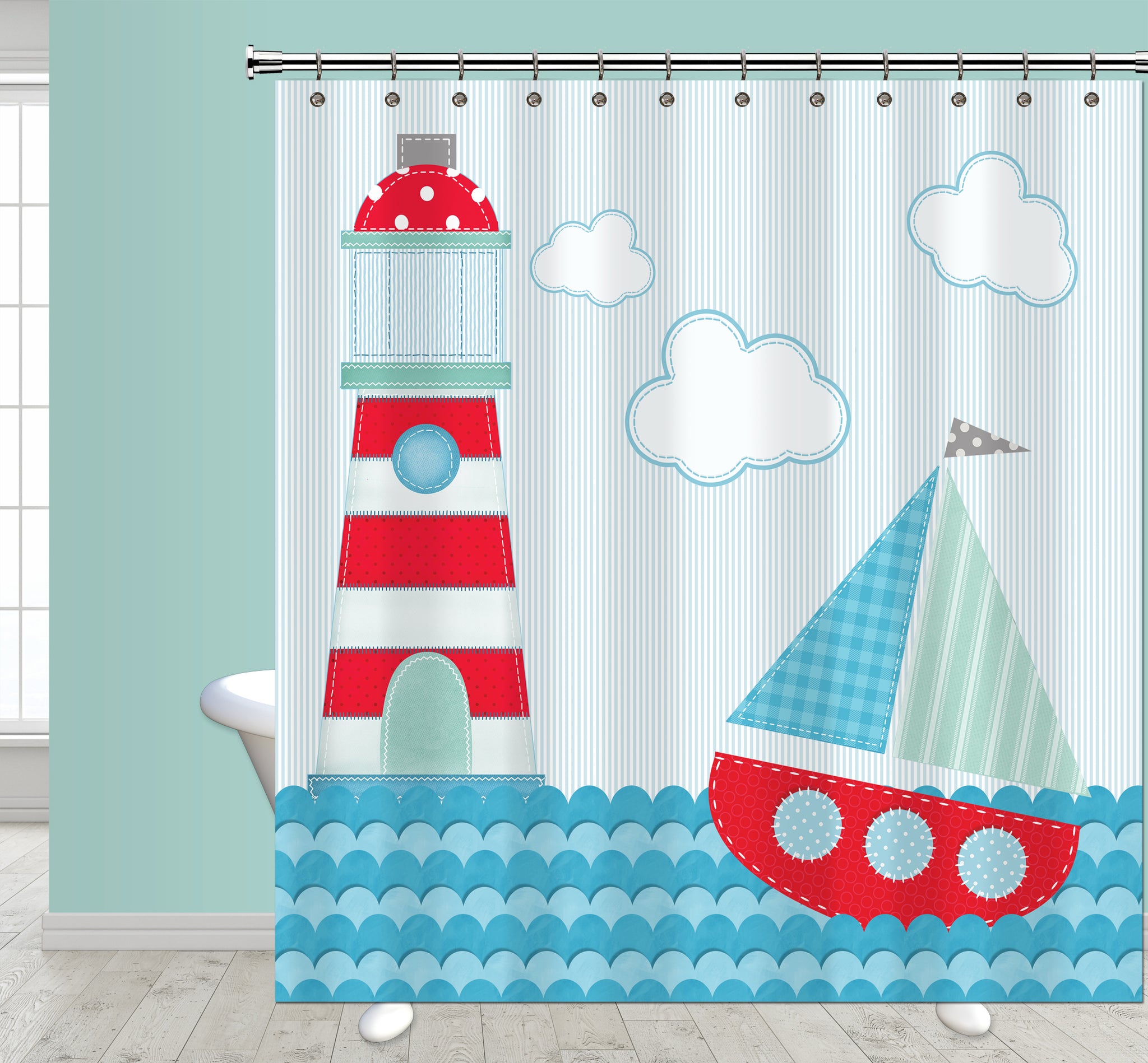 Ahoy Sailboat Shower Curtain