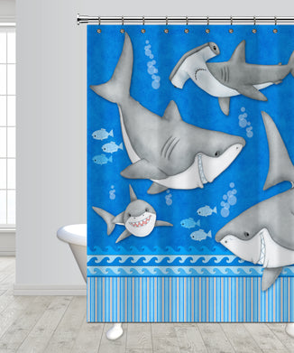 Fish 'n Sharks Under Water Shower Curtain